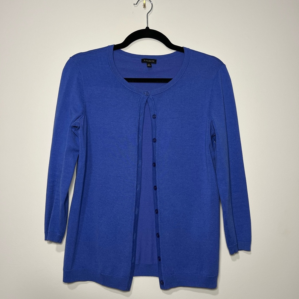 Talbots Blue Crewneck Cardigan Sweater